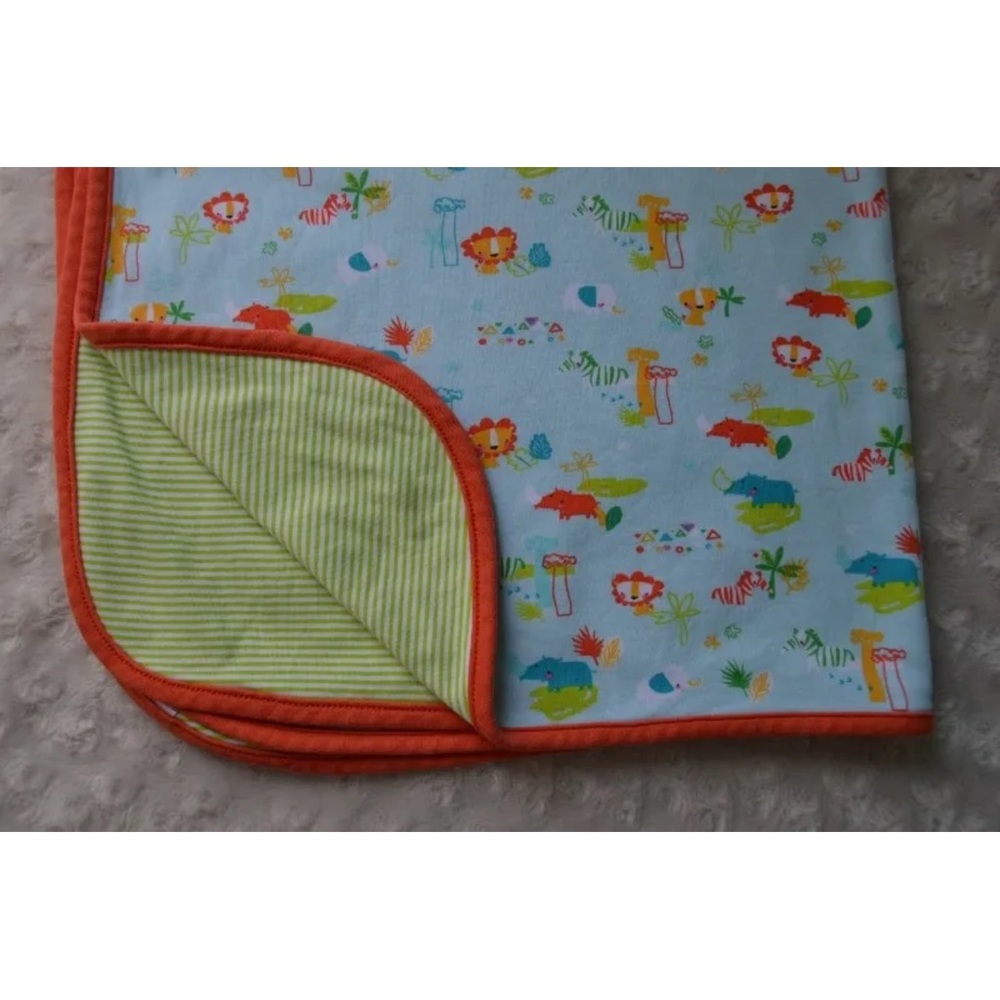 Zutano Safari Animal Baby Blanket Orange Blue Green Stripes Lion Zebra Rhino